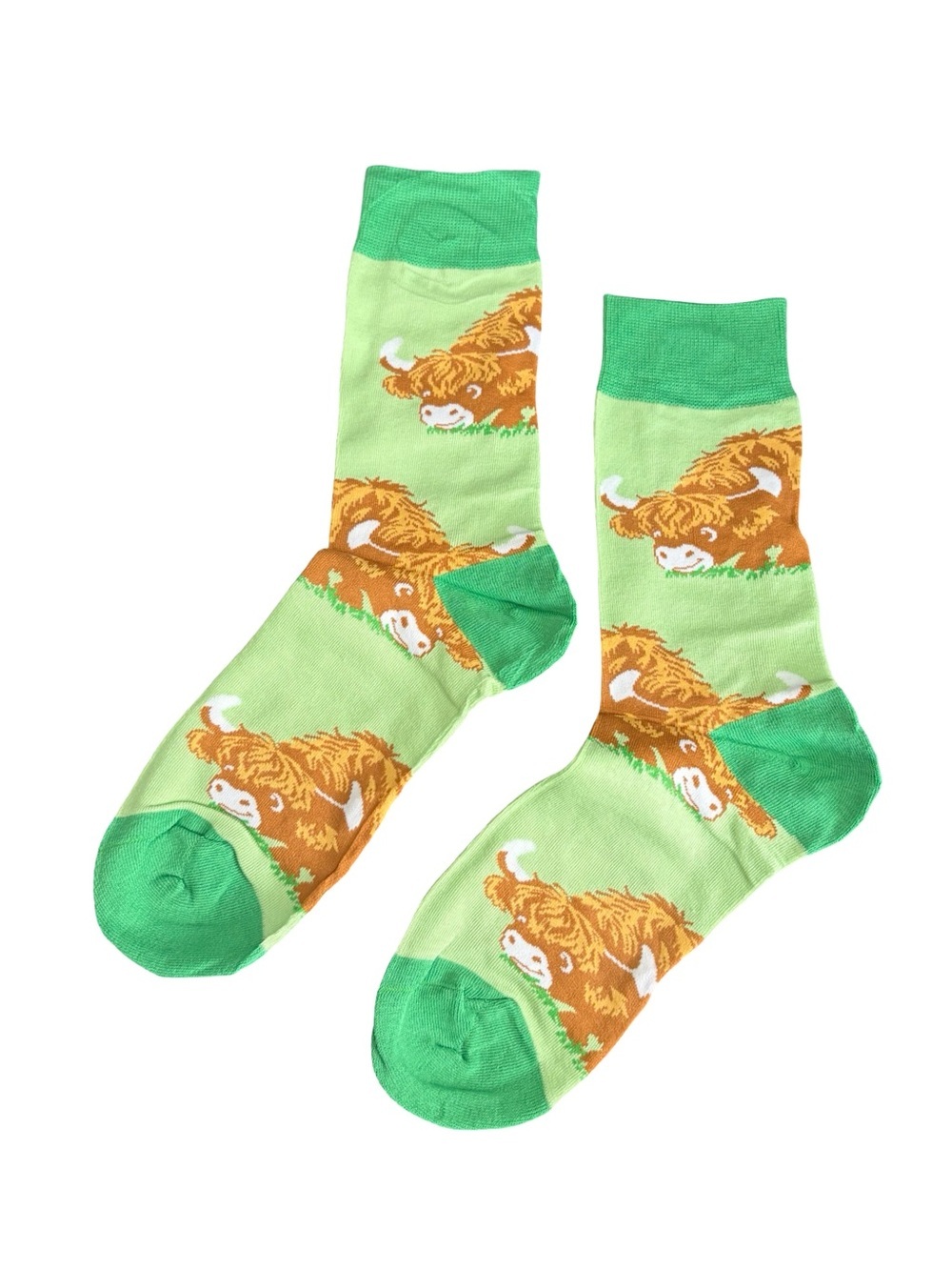 Highland Cow Novelty Crew Socks Green